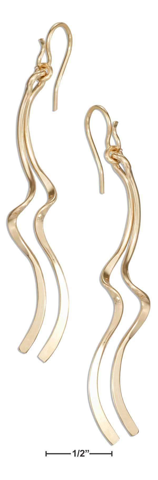 12 Karat Gold Filled Long Double Wave Dangle Drop Earrings-Silver Earrings-JadeMoghul Inc.