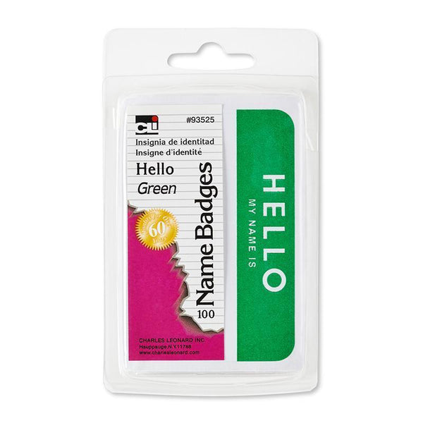 (12 PK) NAME BADGES HELLO GREEN-Supplies-JadeMoghul Inc.