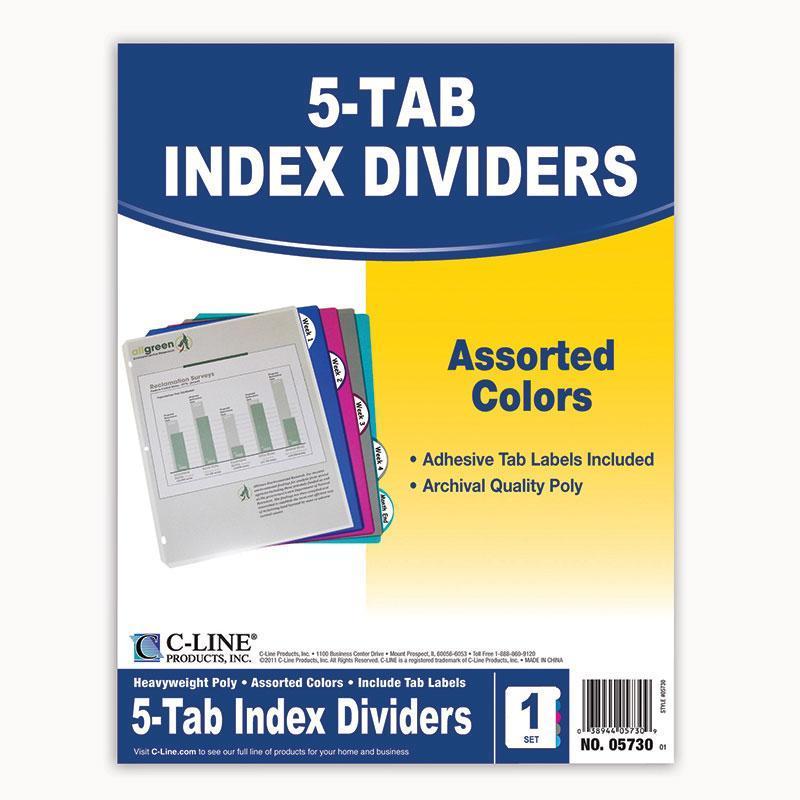 (12 Pk) 5 Tab Poly Index Dividers-Supplies-JadeMoghul Inc.