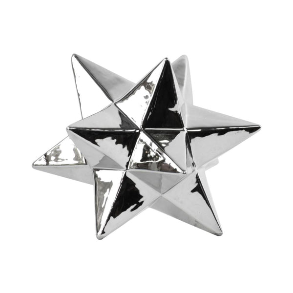 12 Point Stellated Sculpture In Ceramic, Large, Silver-Home Accent-Silver-Ceramic-JadeMoghul Inc.