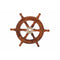 12" Teak Wood Ship Wheel with Brass Inset and Six Spokes, Brown and Gold-Decorative Objects and Figurines-Brown and Gold-Teak Wood and Brass-JadeMoghul Inc.
