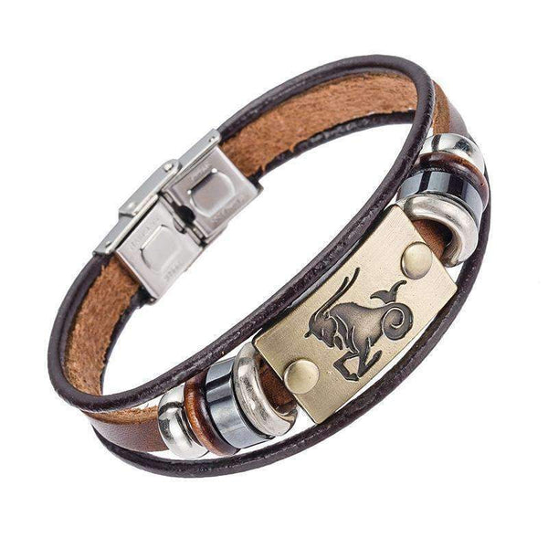 12 Zodiac Signs Bracelet With Stainless Steel Clasp Leather Bracelet for Men-1-JadeMoghul Inc.