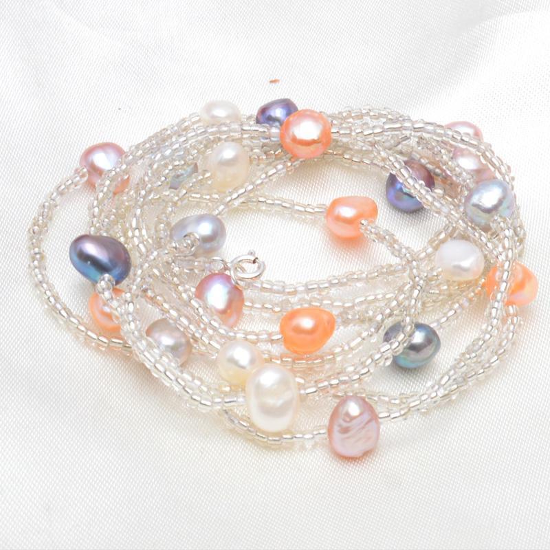 120cm Long Baroque Freshwater Pearl Necklace 925 sterling silver clasp White crystal beads--JadeMoghul Inc.
