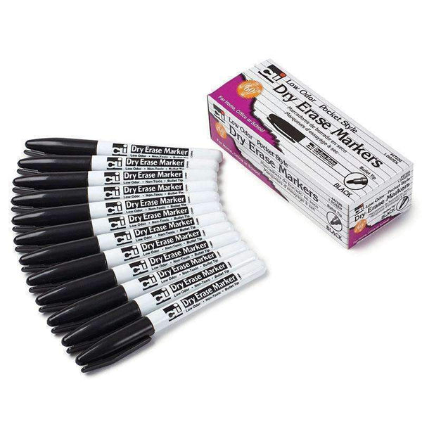 12CT BLACK BULLET TIP DRY ERASE-Supplies-JadeMoghul Inc.