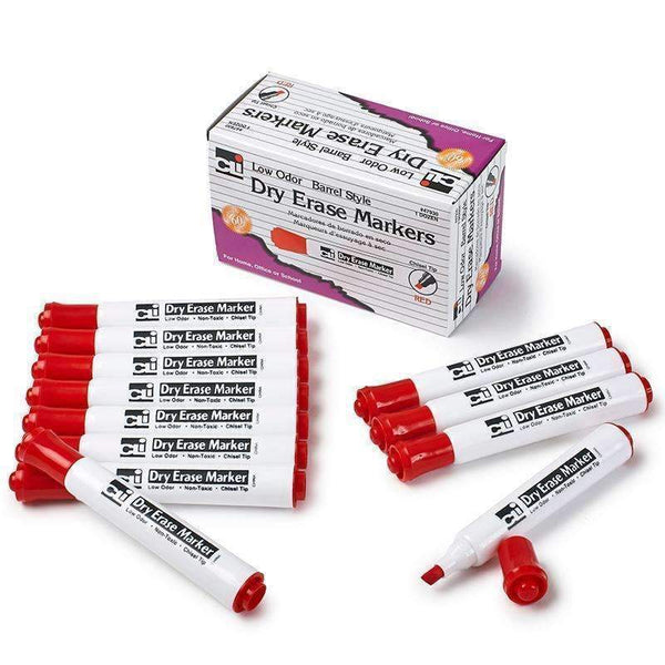 12CT DRY ERASE MARKERS RED CHISEL-Supplies-JadeMoghul Inc.