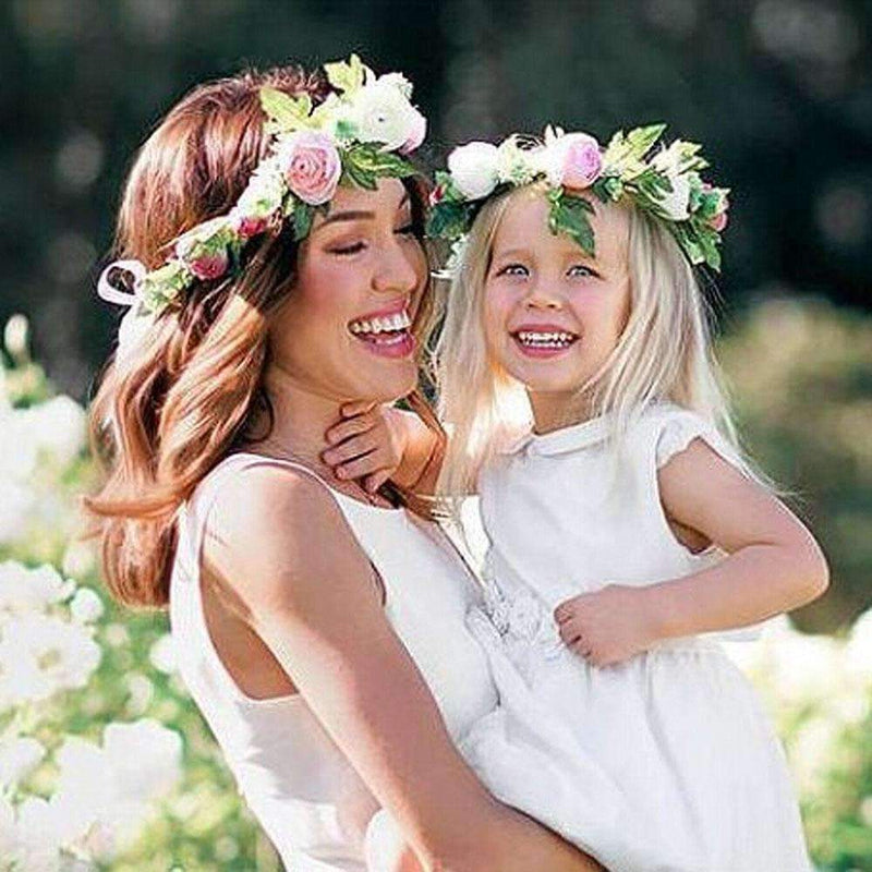 1/2PC Fashion Cute Mommy & Kids Wreath Flowers Headband Floral Crown Hairbands Travel Wedding Girls Headwear Floral Hairbands-Mommy blue-JadeMoghul Inc.