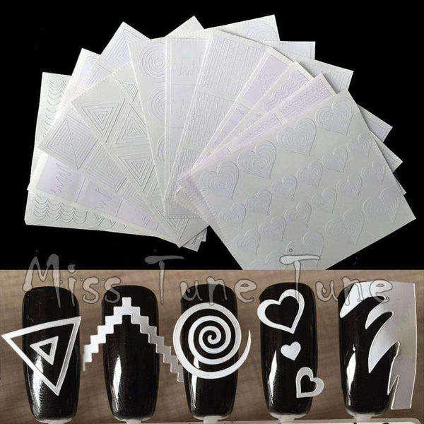 12pcs/set Nail Art Guide Tips Hollow Stencils Sticker French Manicure Template 3D Vinyls Decals Form Styling Tool--JadeMoghul Inc.