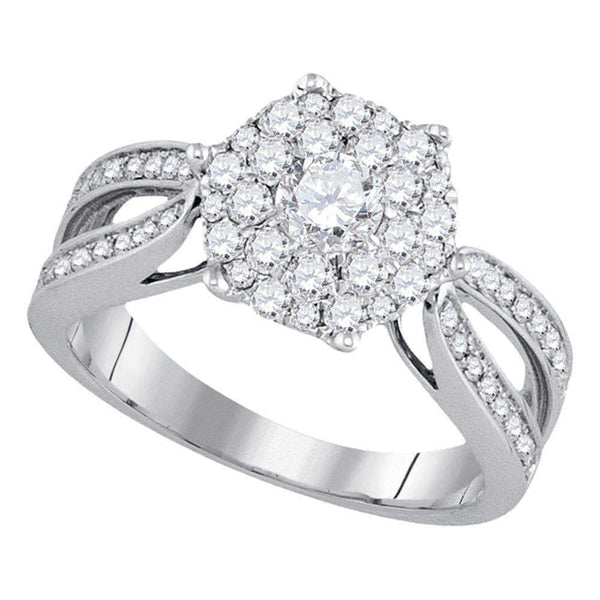 14k White Gold Flower Cluster Diamond Women's Bridal Wedding Engagement Ring .98 Cttw - FREE Shipping (US/CAN)-Wedding Jewelry-5.5-JadeMoghul Inc.