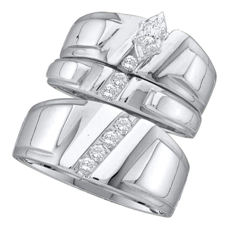 14k White Gold Marquise Diamond Solitaire Women's Men's Matching Trio Wedding Bridal Set 1/4 Cttw - FREE Shipping (US/CAN)-Gold & Diamond Trio Sets-5-JadeMoghul Inc.