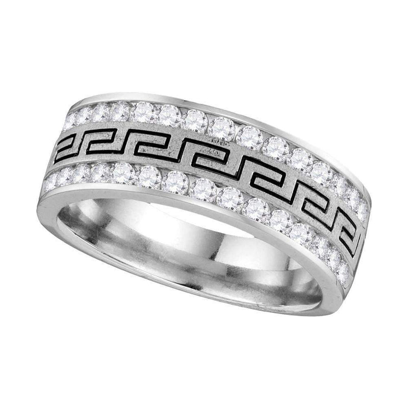 14k White Gold Men's Round Diamond Grecco Wedding Anniversary Band 3/4 Cttw - FREE Shipping (US/CAN)-Gold & Diamond Wedding Jewelry-8.5-JadeMoghul Inc.