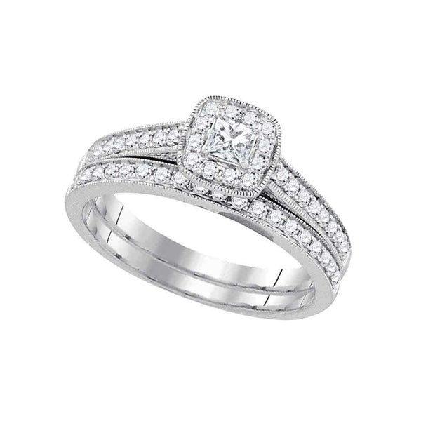 14k White Gold Princess Diamond Women's Wedding Bridal Ring Set 1/2 Cttw - FREE Shipping (US/CAN)-Gold & Diamond Wedding Ring Sets-5-JadeMoghul Inc.