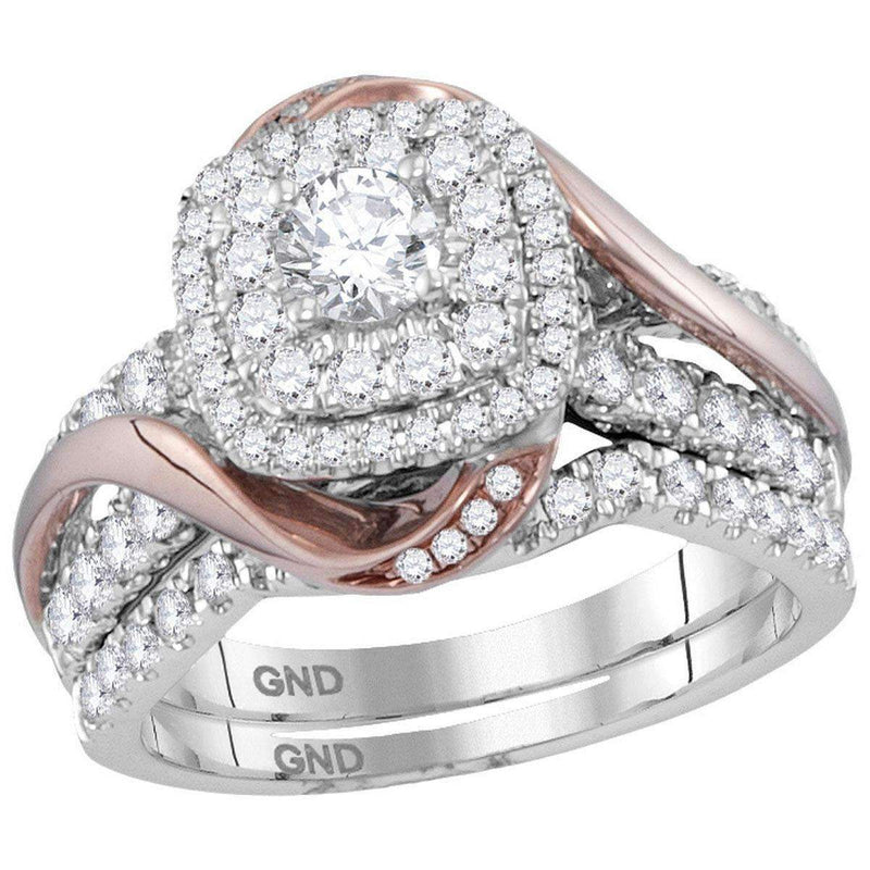 14k White Gold Rose-tone Women's Round Diamond Certified Double Halo Bridal Wedding Ring Band Set 1-1/2 Cttw - FREE Shipping (US/CAN)-Gold & Diamond Wedding Ring Sets-6-JadeMoghul Inc.