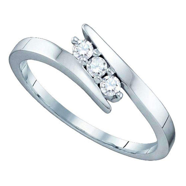 14k White Gold Round 3-Stone Diamond Women's Bridal Wedding Engagement Ring 1/6 .15 Cttw - FREE Shipping (USA/CAN)-Gold & Diamond Engagement & Anniversary Rings-5-JadeMoghul Inc.