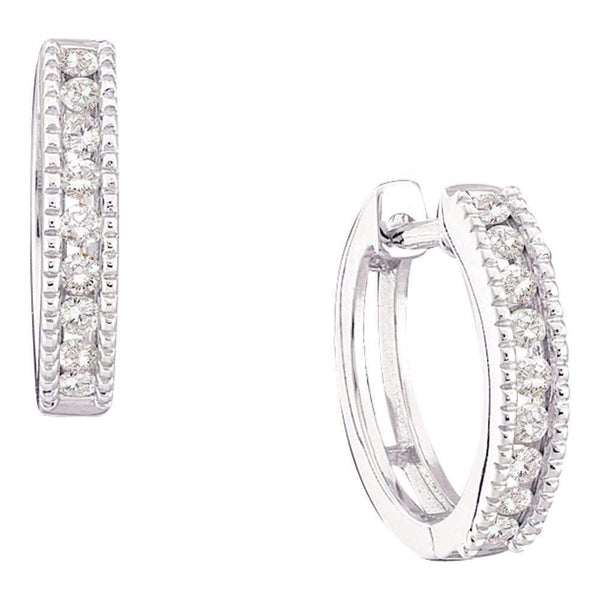 14k White Gold Round Channel-set Diamond Women's Small Hoop Milgrain-accent Earrings 1-4 Cttw - FREE Shipping (USA/CAN)-Gold & Diamond Earrings-JadeMoghul Inc.