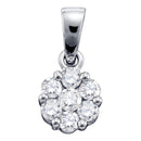 14k White Gold Round Diamond Flower Cluster Women's Pendant 1.00 Cttw - FREE Shipping (US/CAN)-Gold & Diamond Pendants & Necklaces-JadeMoghul Inc.