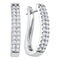 14k White Gold Round Pave-set Diamond 2-row Womens Oblong Hoop Earrings 1.00 Cttw-Gold & Diamond Earrings-JadeMoghul Inc.