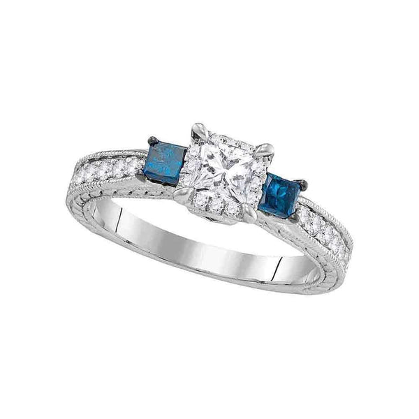 14k White Gold Women's 3-stone Blue Color Enhanced Diamond Wedding Bridal Engagement Ring 1.00 Cttw - FREE Shipping (US/CAN)-Gold & Diamond Engagement & Anniversary Rings-5-JadeMoghul Inc.