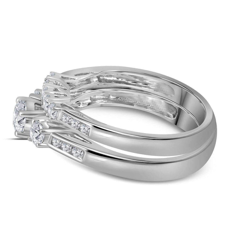 14k White Gold Women's Round 3-stone Diamond Wedding Bridal Ring Set 1.00 Cttw - FREE Shipping (US/CAN)-Gold & Diamond Wedding Ring Sets-5-JadeMoghul Inc.