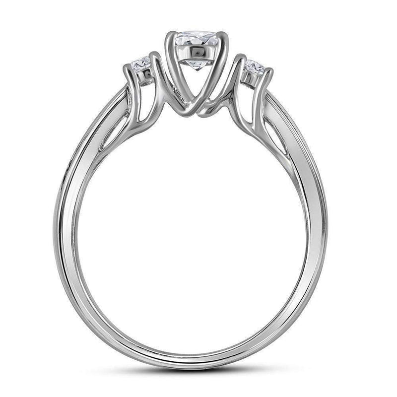 14k White Gold Women's Round 3-stone Diamond Wedding Bridal Ring Set 1.00 Cttw - FREE Shipping (US/CAN)-Gold & Diamond Wedding Ring Sets-5-JadeMoghul Inc.