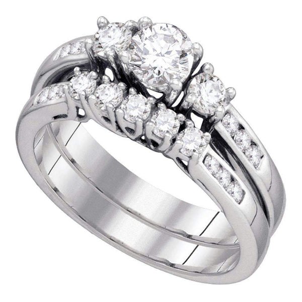 14k White Gold Women's Round 3-stone Diamond Wedding Bridal Ring Set 1.00 Cttw - FREE Shipping (US/CAN)-Gold & Diamond Wedding Ring Sets-5-JadeMoghul Inc.