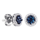 14k White Gold Women's Round Blue Color Enhanced Diamond Cluster Stud Screwback Earrings 1-4 Cttw - FREE Shipping (US/CAN)-Gold & Diamond Earrings-JadeMoghul Inc.