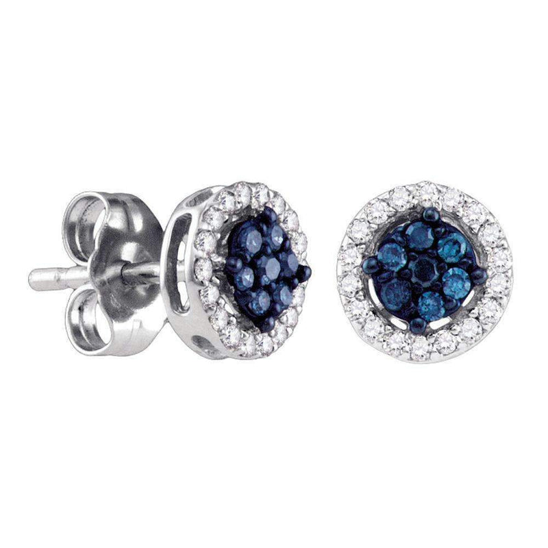 14k White Gold Women's Round Blue Color Enhanced Diamond Cluster Stud Screwback Earrings 1-4 Cttw - FREE Shipping (US/CAN)-Gold & Diamond Earrings-JadeMoghul Inc.