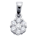 14K White Gold Women's Round Diamond Flower Cluster Charm Pendant 1-2 Cttw - FREE Shipping (US/CAN)-Gold & Diamond Pendants & Necklaces-JadeMoghul Inc.