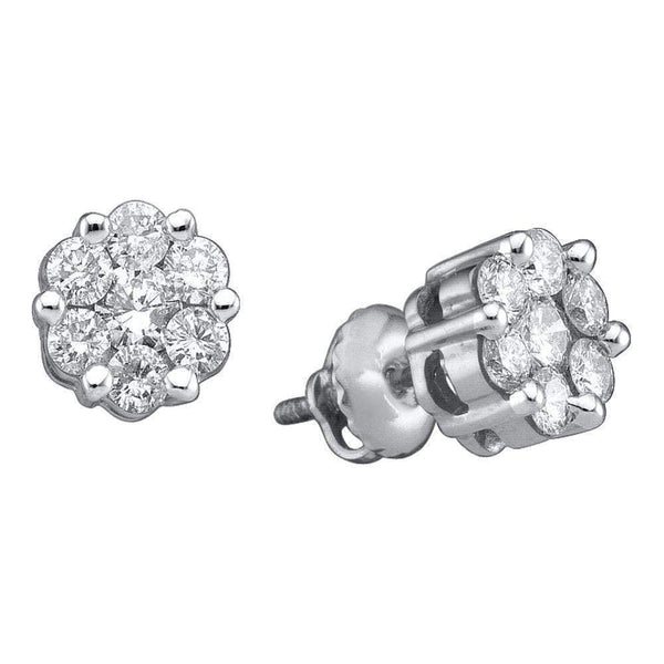 14k White Gold Women's Round Diamond Flower Cluster Screwback Stud Earrings 1.00 Cttw - FREE Shipping (USA/CAN)-Gold & Diamond Earrings-JadeMoghul Inc.