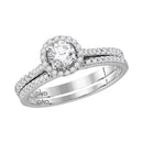 14k White Gold Women's Round Diamond Slender Bridal Wedding Engagement Ring Band Set 7/8 Cttw - FREE Shipping (US/CAN)-Gold & Diamond Wedding Ring Sets-5-JadeMoghul Inc.