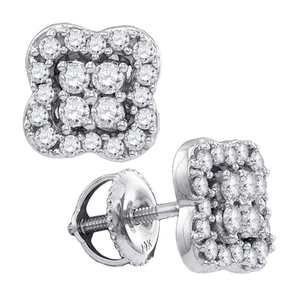 14k White Gold Women's Round Diamond Square-shape Cluster Stud Screwback Earrings 1-2 Cttw - FREE Shipping (USA/CAN)-Gold & Diamond Earrings-JadeMoghul Inc.