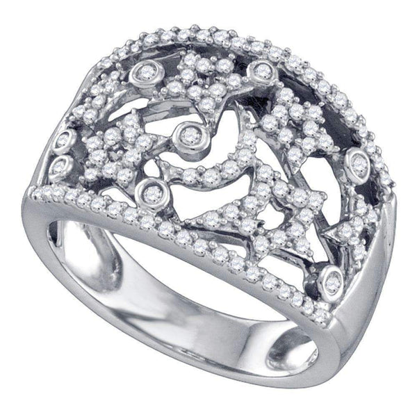 14K White Gold Women's Round Diamond Wide Star Pave-set Cocktail Band Ring 1/2 Cttw - FREE Shipping (US/CAN)-Gold & Diamond Rings-5-JadeMoghul Inc.