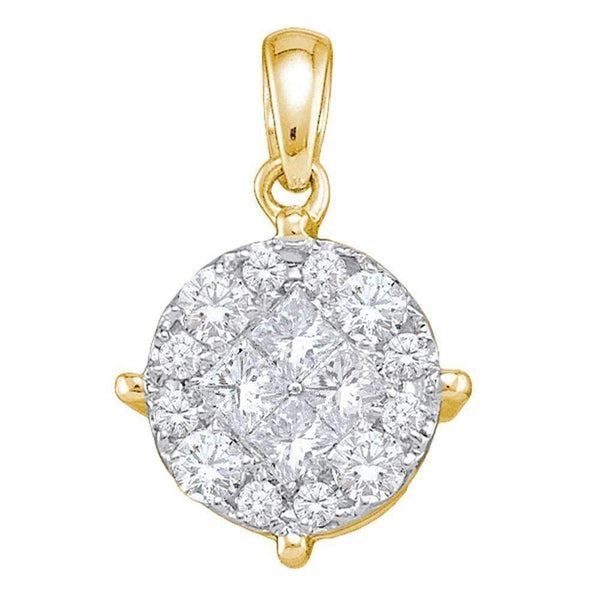 14K White Gold Yellow Princess Round Diamond Soleil Cluster Pendant 1.00 Cttw - FREE Shipping (US/CAN)-Gold & Diamond Pendants & Necklaces-JadeMoghul Inc.