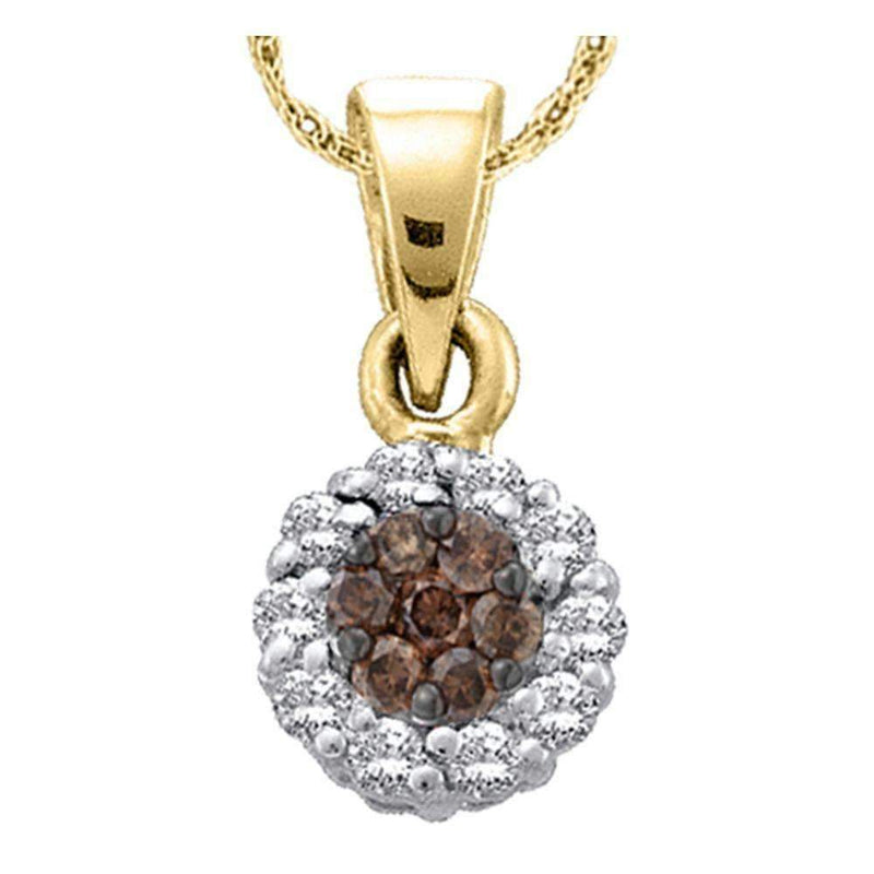 14k Yellow Gold Cognac-brown Color Enhanced Flower Cluster Diamond Women's Pendant 1-4 Cttw - FREE Shipping (US/CAN)-Gold & Diamond Pendants & Necklaces-JadeMoghul Inc.
