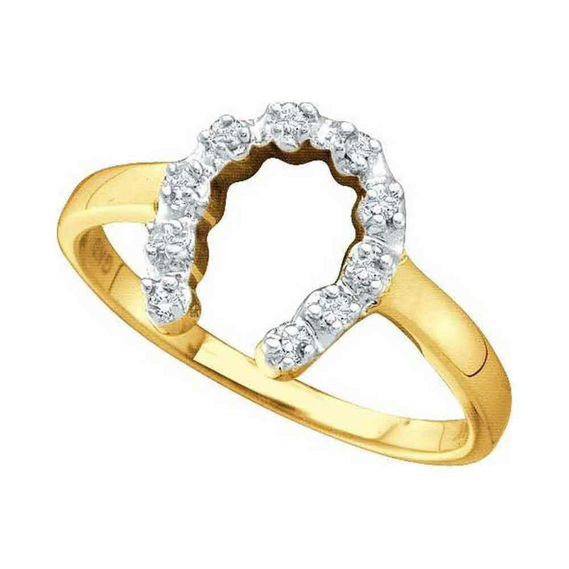 14k Yellow Gold Diamond-accent Womens Small Horse shoe Lucky Ring 1/20 Cttw-Gold & Diamond Rings-10.5-JadeMoghul Inc.