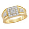14k Yellow Gold Men's Round Diamond Square Cluster Masculine Band Ring 1/2 Cttw - FREE Shipping (US/CAN)-Gold & Diamond Men Rings-8-JadeMoghul Inc.