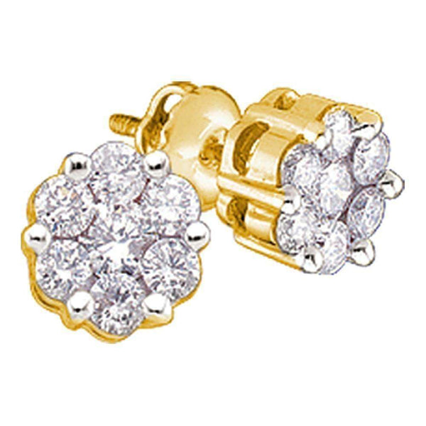 14k Yellow Gold Round Diamond Flower Cluster Women's Screwback Stud Earrings 1-6 Cttw - FREE Shipping (US/CAN)-Gold & Diamond Earrings-JadeMoghul Inc.