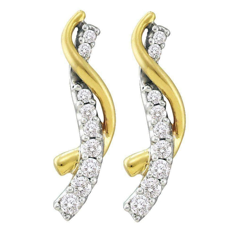 14k Yellow Gold Round Pave-set Diamond Women's Journey Screwback Stud Earrings 1-2 Cttw - FREE Shipping (US/CAN)-Gold & Diamond Earrings-JadeMoghul Inc.