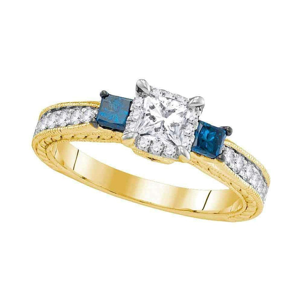 14k Yellow Gold Women's 3-stone Blue Color Enhanced Diamond Wedding Bridal Engagement Ring 1.00 Cttw - FREE Shipping (US/CAN)-Gold & Diamond Engagement & Anniversary Rings-5-JadeMoghul Inc.