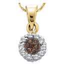 14k Yellow Gold Women's Cognac-brown Color Enhanced Diamond Flower Cluster Circle Pendant 1-2 Cttw - FREE Shipping (US/CAN)-Gold & Diamond Pendants & Necklaces-JadeMoghul Inc.