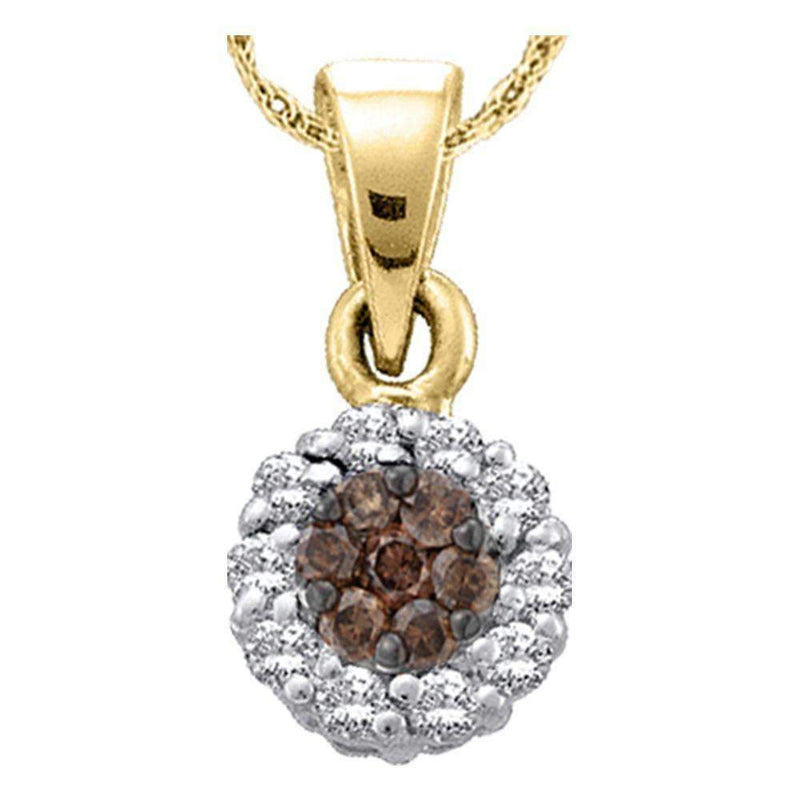 14k Yellow Gold Women's Cognac-brown Color Enhanced Diamond Flower Cluster Circle Pendant 1-2 Cttw - FREE Shipping (US/CAN)-Gold & Diamond Pendants & Necklaces-JadeMoghul Inc.