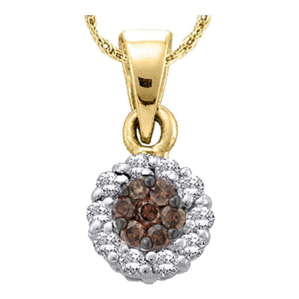14k Yellow Gold Women's Cognac-brown Color Enhanced Diamond Round Flower Cluster Pendant 1.00 Cttw - FREE Shipping (US/CAN)-Gold & Diamond Pendants & Necklaces-JadeMoghul Inc.