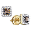 14k Yellow Gold Women's Cognac-brown Color Enhanced Princess Diamond Stud Square Screwback Earrings 1-3 Cttw - FREE Shipping (USA/CAN)-Gold & Diamond Earrings-JadeMoghul Inc.