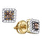 14k Yellow Gold Women's Cognac-brown Color Enhanced Princess Diamond Stud Square Screwback Earrings 1-3 Cttw - FREE Shipping (USA/CAN)-Gold & Diamond Earrings-JadeMoghul Inc.