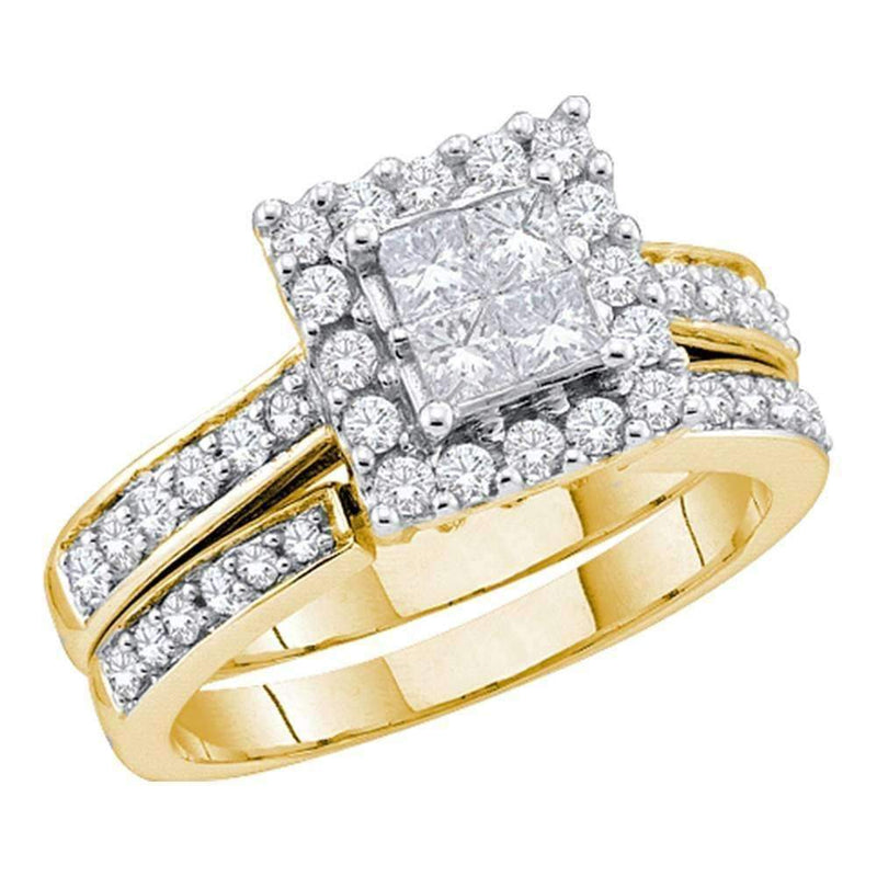 14k Yellow Gold Women's Princess Diamond Halo Bridal Wedding Engagement Ring Set 1/2 Cttw - FREE Shipping (US/CAN)-Gold & Diamond Wedding Ring Sets-5-JadeMoghul Inc.