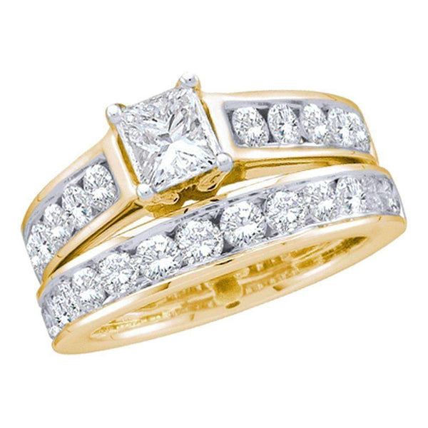 14k Yellow Gold Women's Princess Diamond Solitaire Wedding Bridal Engagement Ring Set 1.00 Cttw - FREE Shipping (US/CAN)-Gold & Diamond Wedding Ring Sets-5.5-JadeMoghul Inc.