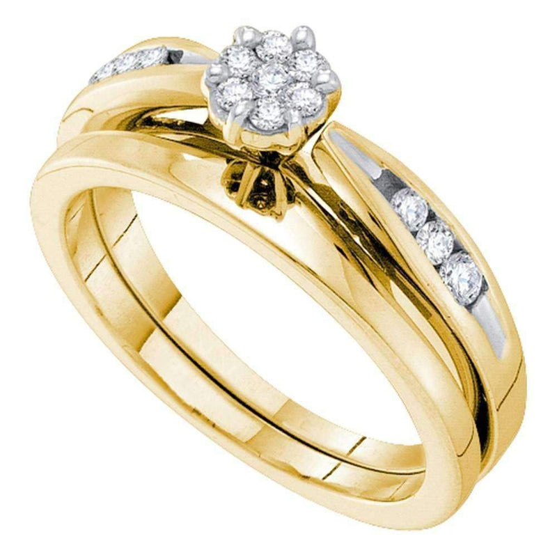 14k Yellow Gold Women's Round Diamond Bridal Wedding Engagement Ring Band Set 1/4 Cttw - FREE Shipping (US/CAN)-Gold & Diamond Wedding Ring Sets-8-JadeMoghul Inc.