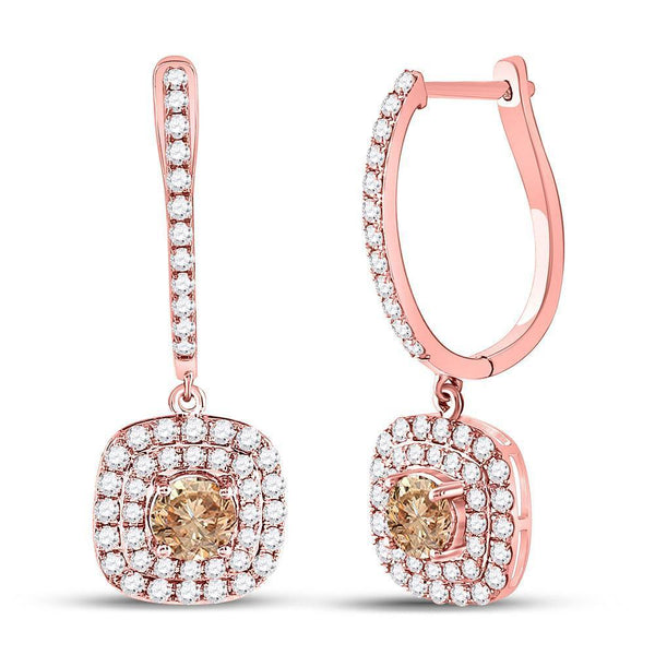 14kt Rose Gold Women's Brown Color Enhanced Diamond Dangle Earrings 2-1/3 Cttw-Gold & Diamond Earrings-JadeMoghul Inc.