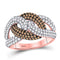 14kt Rose Gold Women's Brown Color Enhanced Diamond Loop Ring 1-1/2 Cttw-Gold & Diamond Rings-JadeMoghul Inc.