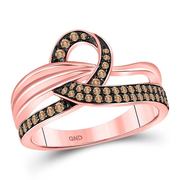 14kt Rose Gold Women's Brown Color Enhanced Diamond Loop Ring 1/3 Cttw-Gold & Diamond Rings-JadeMoghul Inc.