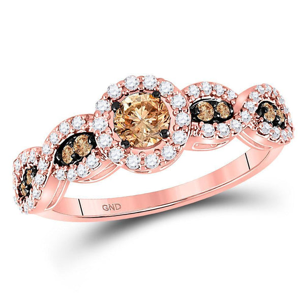 14kt Rose Gold Women's Brown Color Enhanced Diamond Solitaire Ring 3/4 Cttw-Gold & Diamond Rings-JadeMoghul Inc.